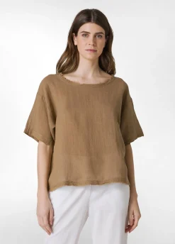 DEHA Top & T-Shirts*T-Shirt Sfrangiata In Lino Marrone