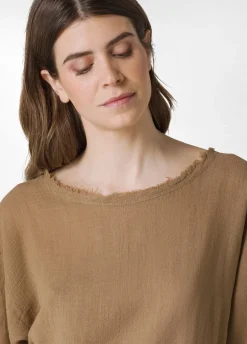 DEHA Top & T-Shirts*T-Shirt Sfrangiata In Lino Marrone