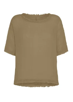 DEHA Top & T-Shirts*T-Shirt Sfrangiata In Lino Marrone