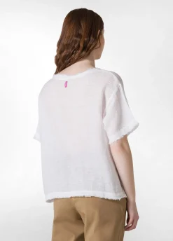 DEHA Top & T-Shirts*T-Shirt Sfrangiata In Lino Bianco