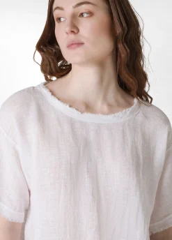 DEHA Top & T-Shirts*T-Shirt Sfrangiata In Lino Bianco