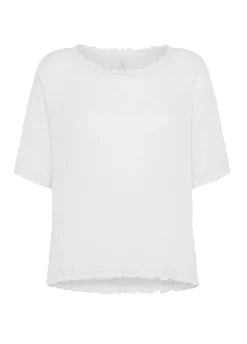 DEHA Top & T-Shirts*T-Shirt Sfrangiata In Lino Bianco
