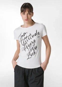 DEHA Top & T-Shirts*T-Shirt Stretch Leggera Con Grafica Bianco