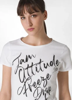 DEHA Top & T-Shirts*T-Shirt Stretch Leggera Con Grafica Bianco