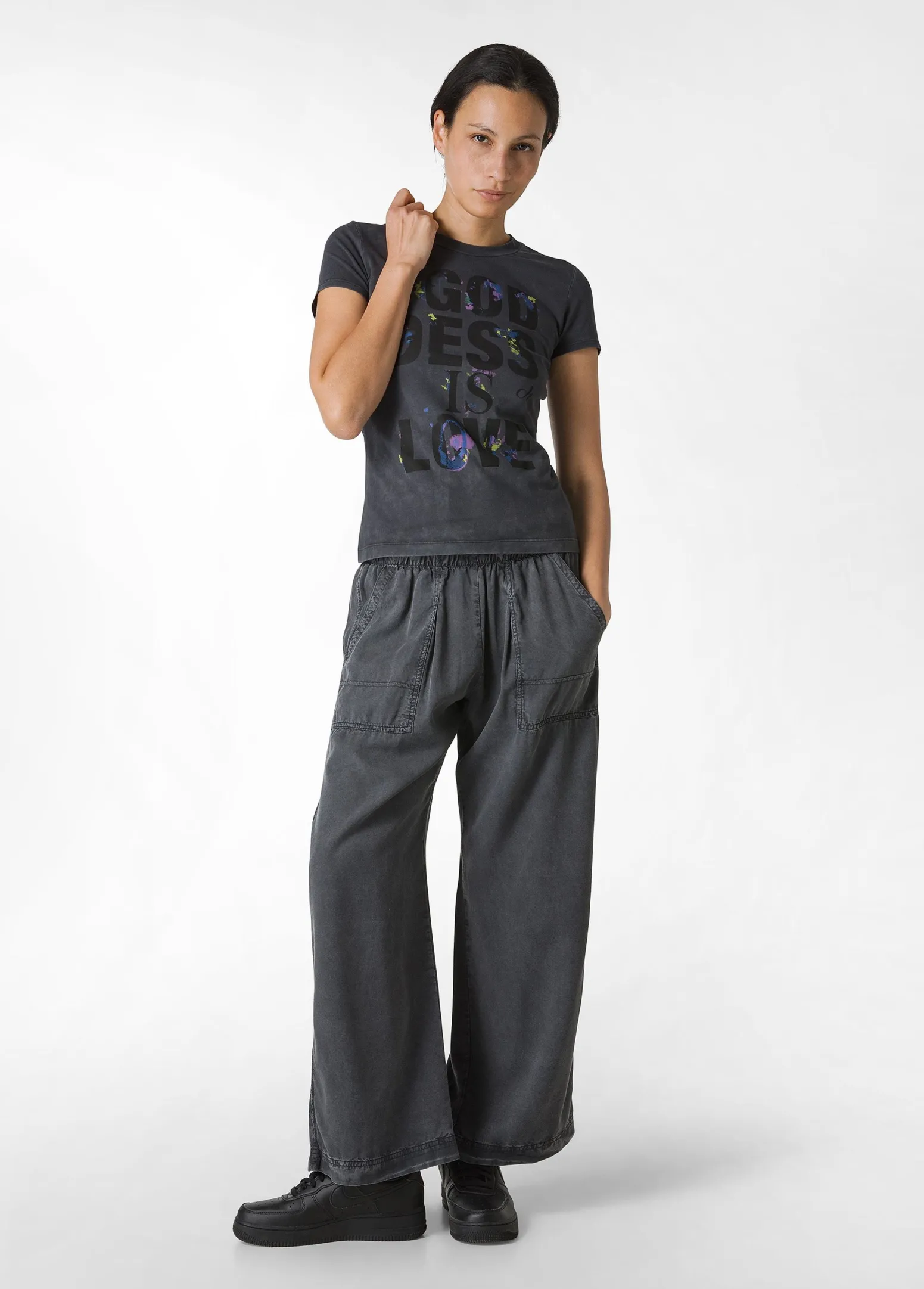 DEHA Top & T-Shirts*T-Shirt Stretch Marmorizzata Con Grafica Nero